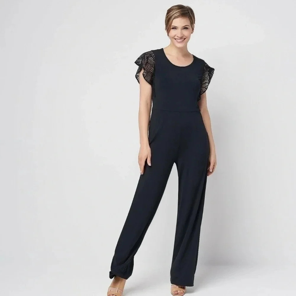 H by Halston Jetset Jersey wide leg jumpsuit jumper black size M